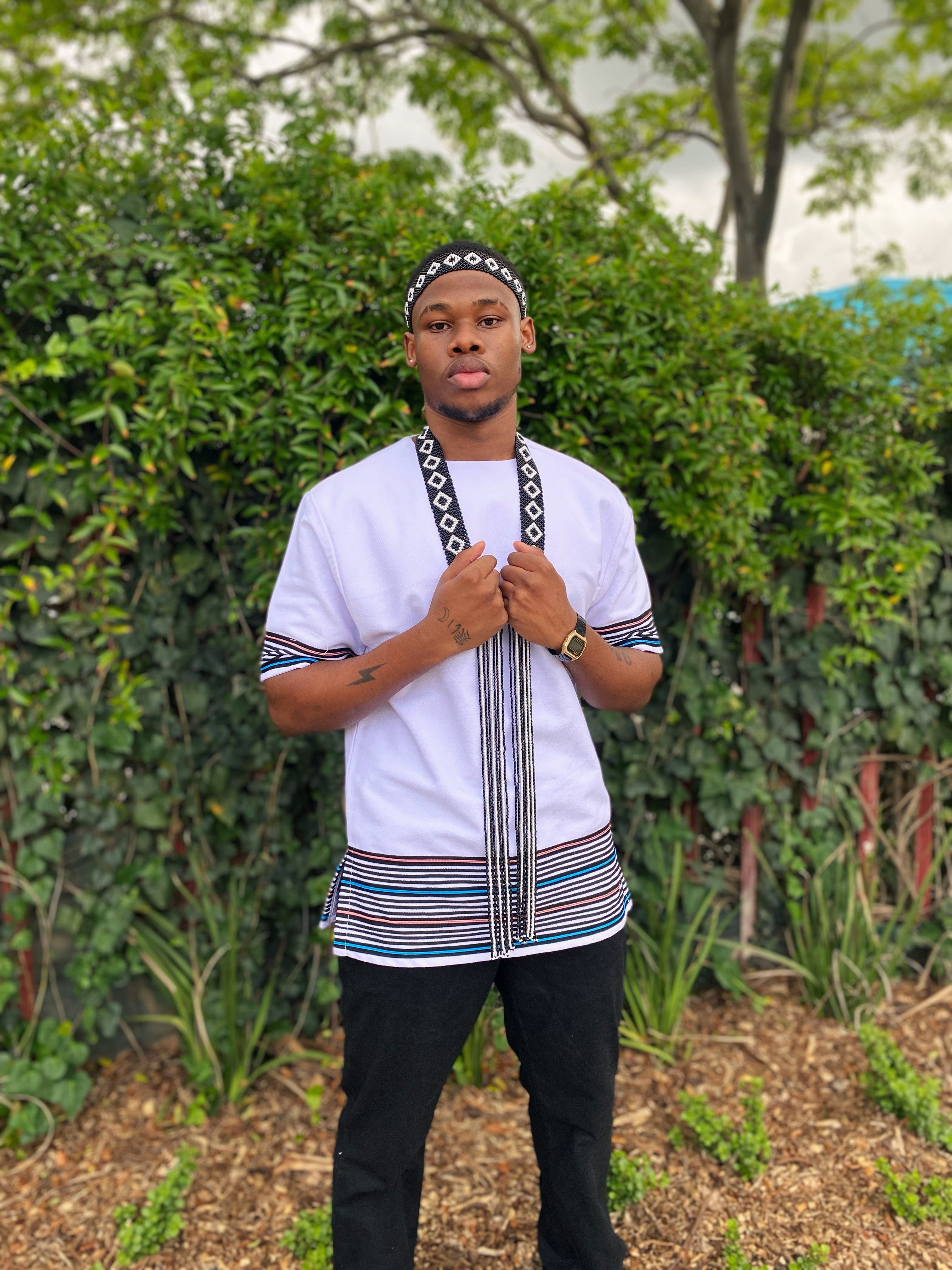 Classic White, Aqua blue and pink short sleeve shirt