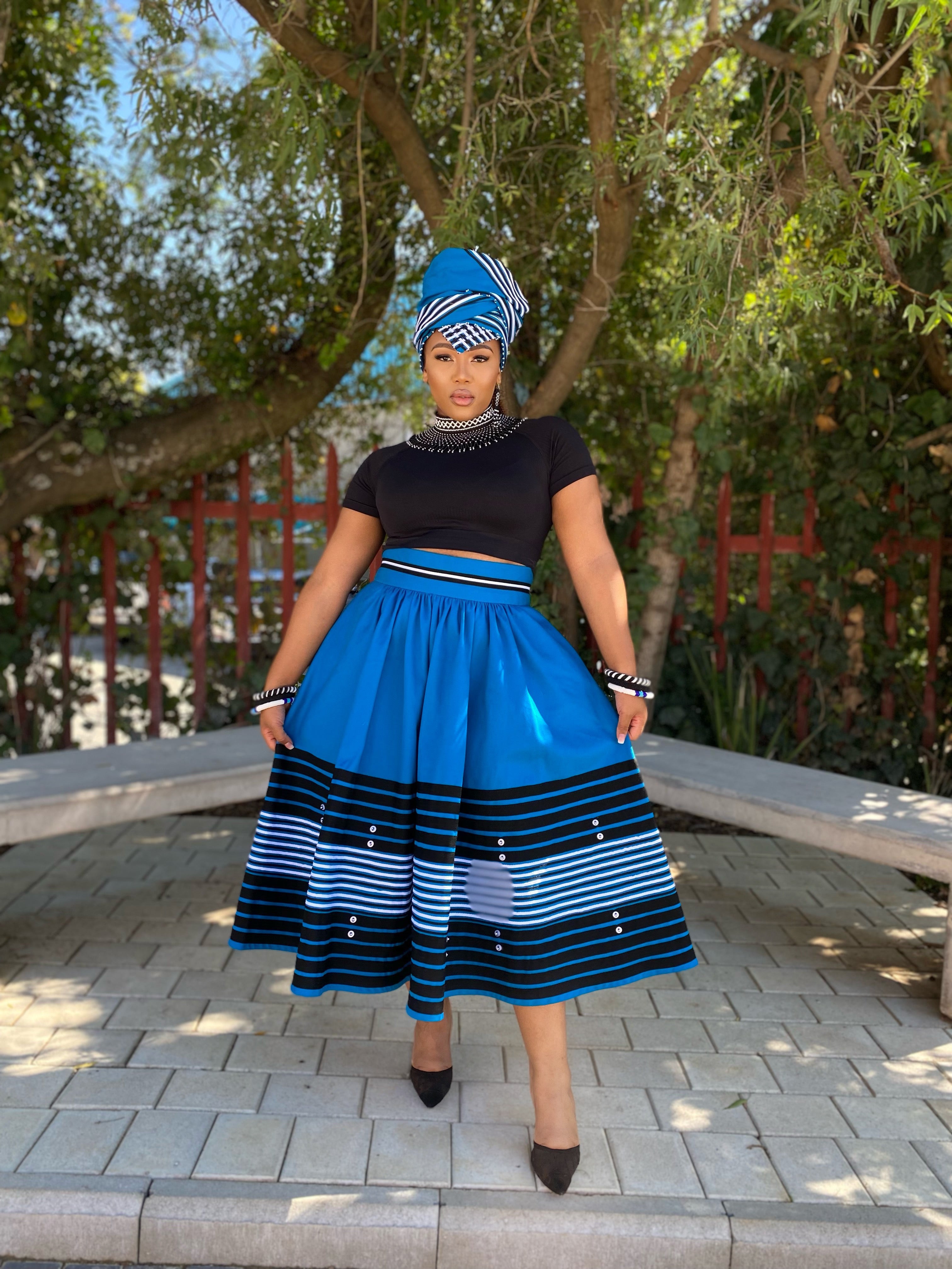 Royal blue, turquoise and red women’s skirts