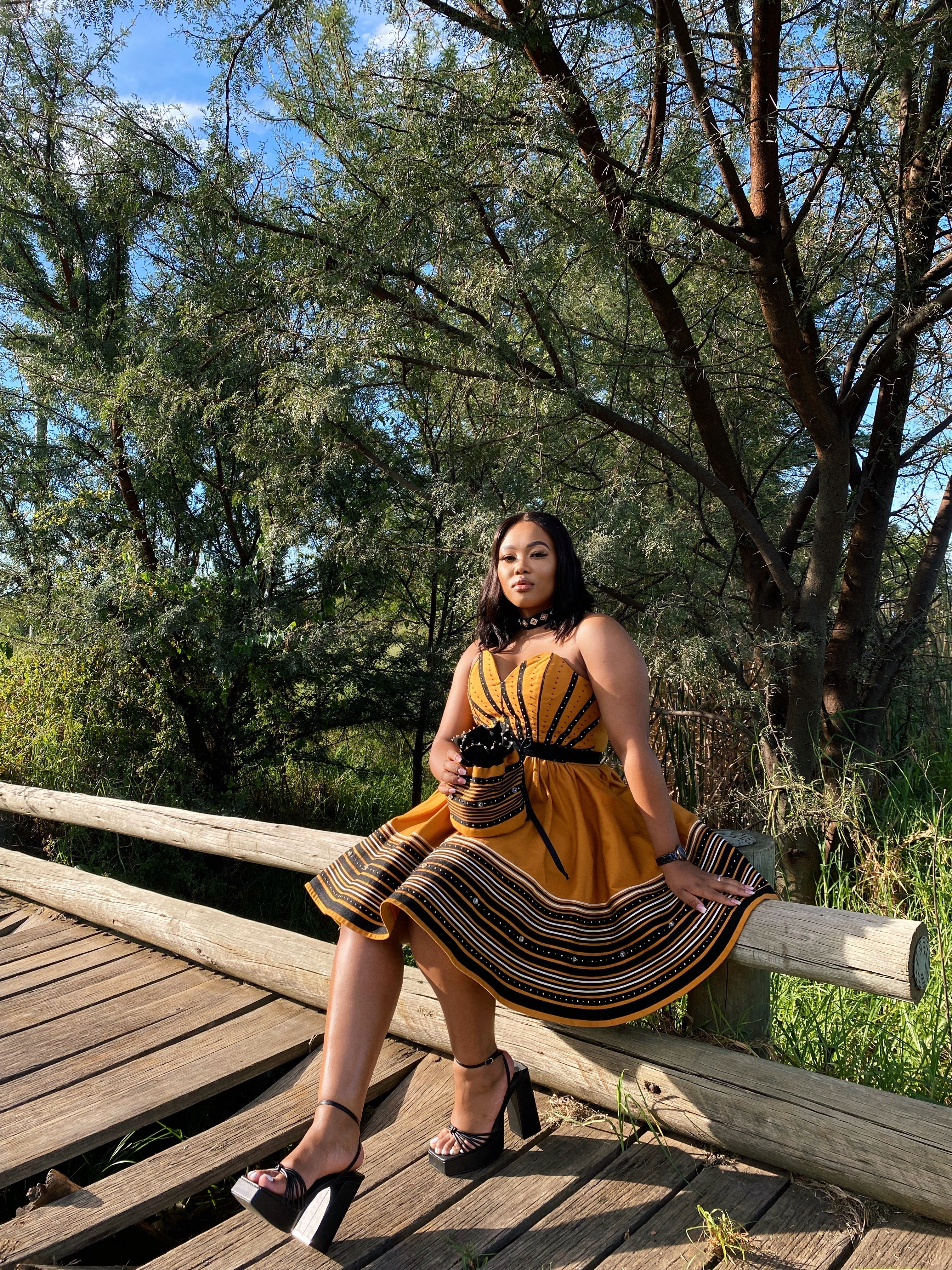 Qaqamba Mustard full flare dress