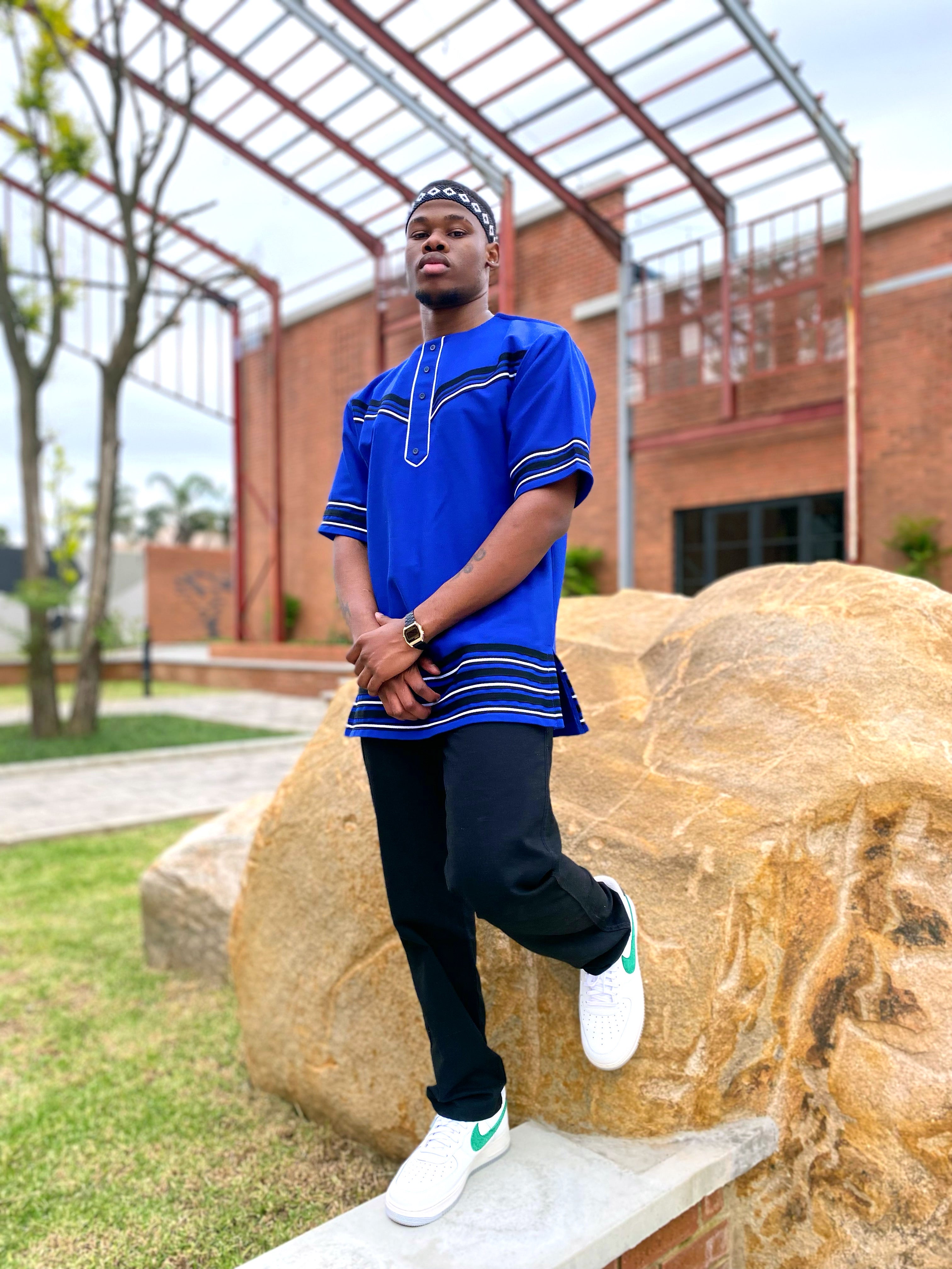 Royal Blue Chevron short sleeve shirt