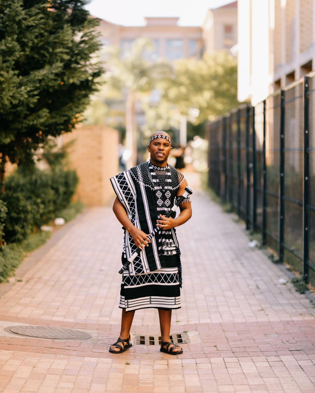 Black and White Crisscross men’s 3 piece xhosa ensemble