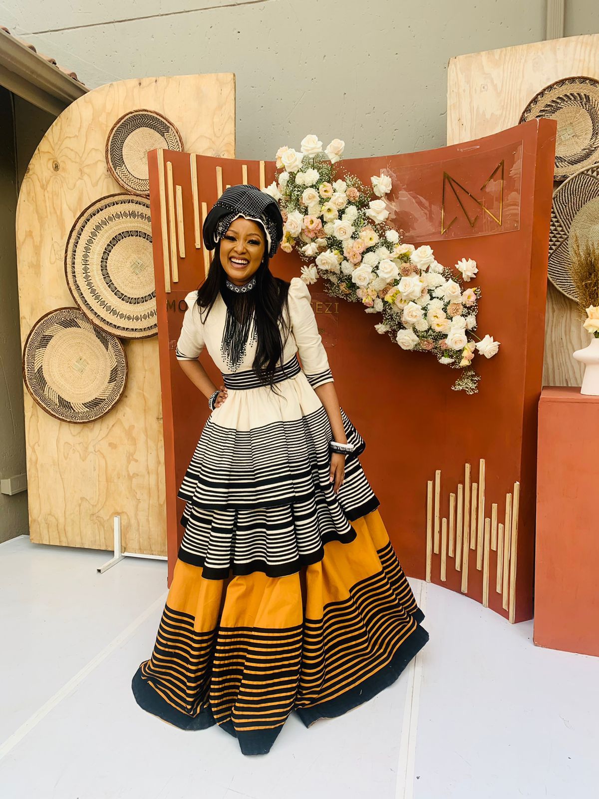 Cream, black and mustard ensemble