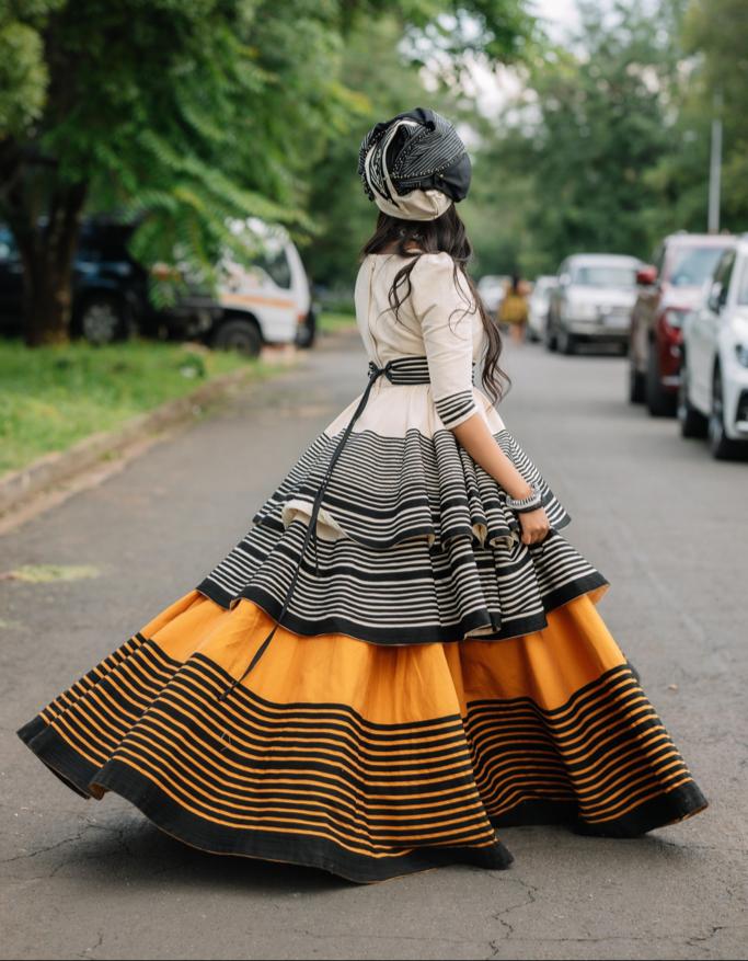 Cream, black and mustard ensemble