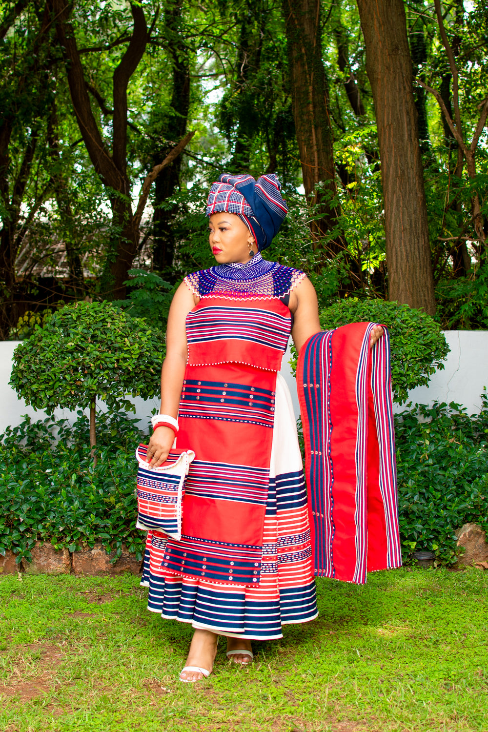 Incebetha Images Red, Navy & Cream ladies 3 piece ensemble