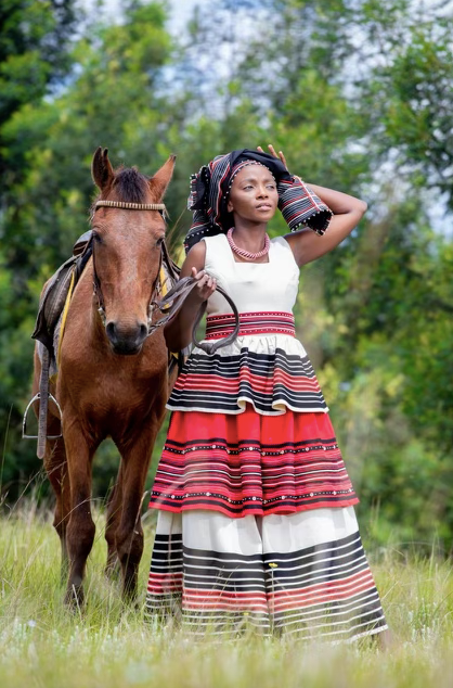 Nonqaba 3 tier cream, red and black ensemble