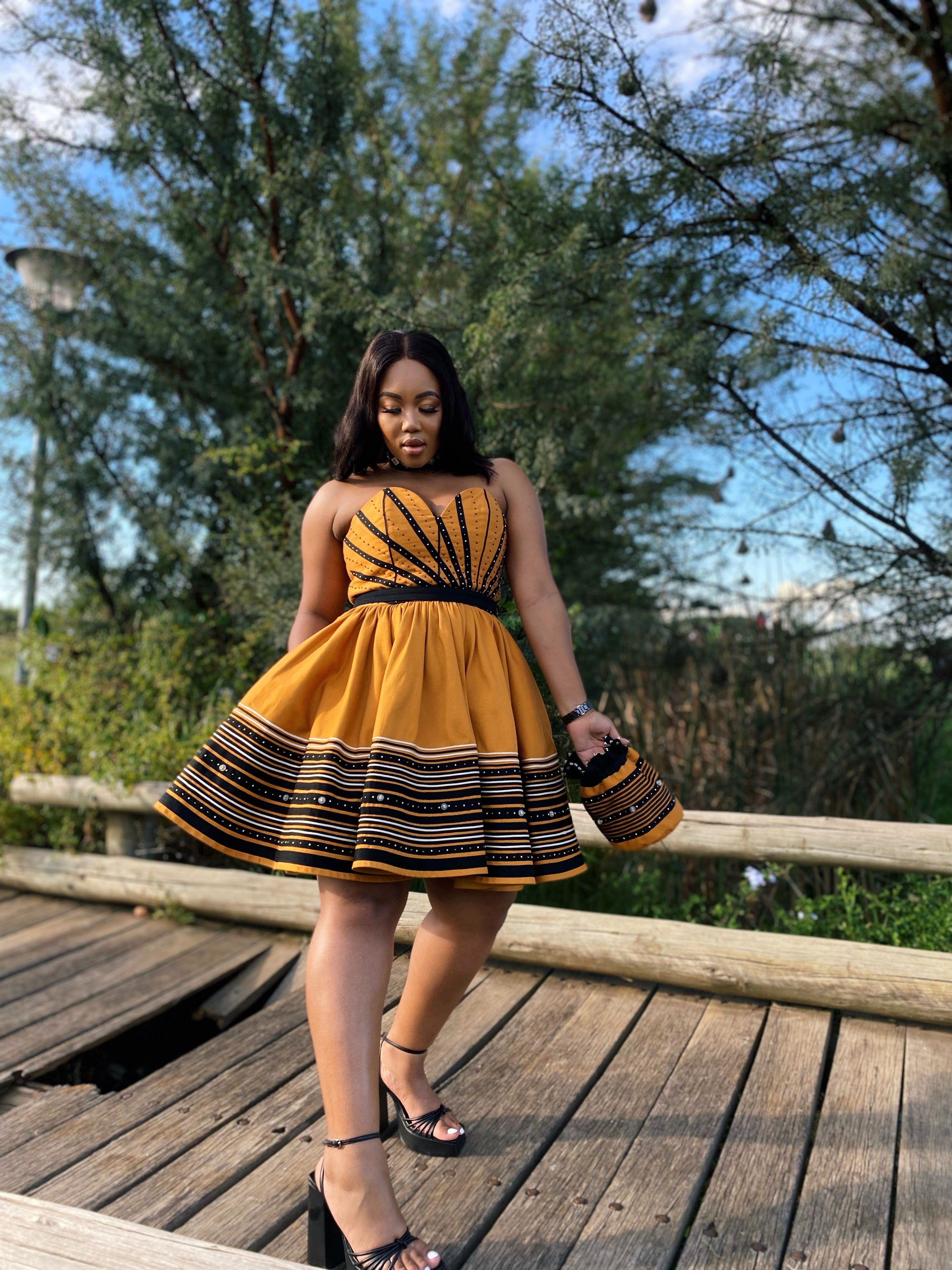 Qaqamba Mustard full flare dress